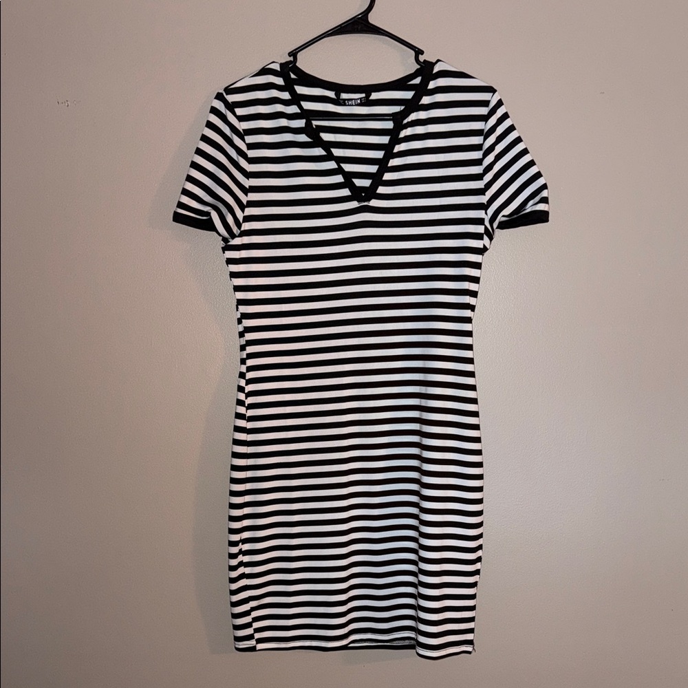 SHEIN Black and White Striped Mini Dress